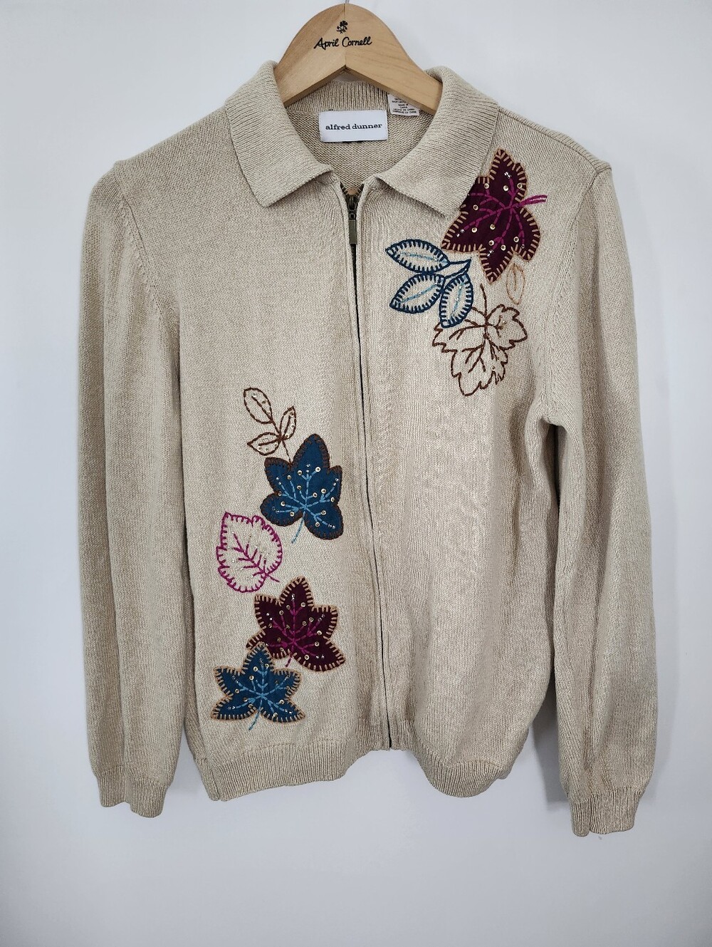 Vintage Alfred Dunner Embroidered Autumn Leaf Knit Grandmacore Sweater Small